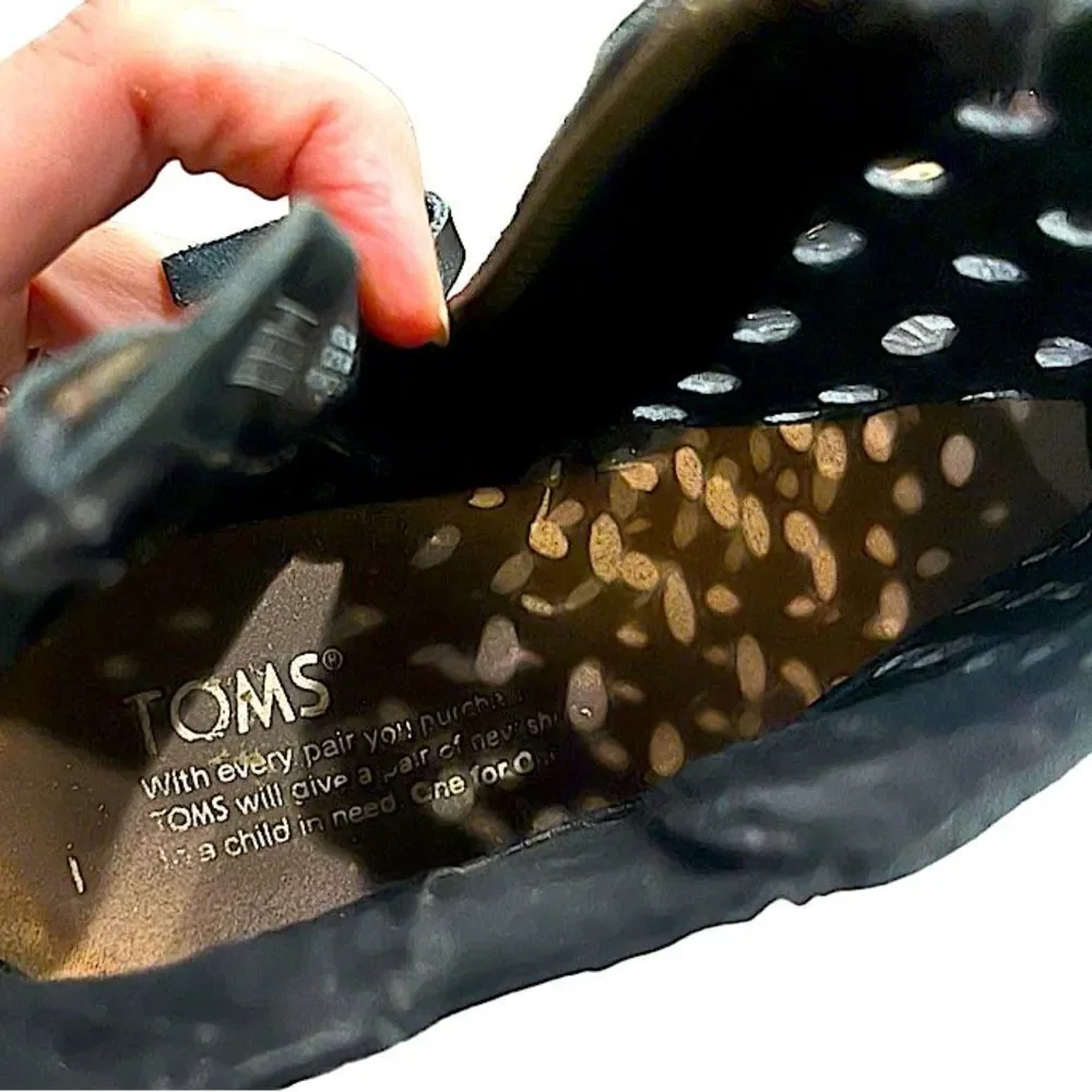 TOMS Majorca Peep Toe Bootie Basketweave Leather Women's 6.5 Black